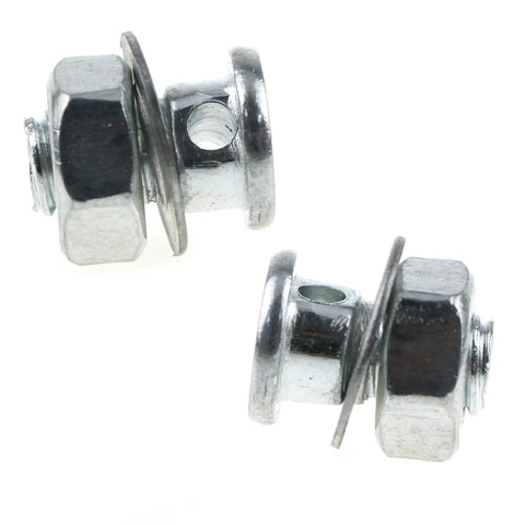 Close-up of 4 Pack Cable Anchor Bolts For Bicycle Brake Cables Cantilever Regulator Clamps With Nuts And Washers Durable Iron Alloy.