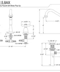 Technical diagram of Heritage Widespread Lavatory Faucet With Handle And Brass Pop Up In Brushed Nickel Solid Brass Construction.