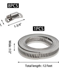 12 FT 304 Stainless Steel Hose Clamps Kit With 8 Heavy Duty Fasteners For DIY Projects, Cut To Length Custom Strapping Bands That Are Super Tough And Rust Resistant For Any Car Or Home Repair Needs. 12 ft roll with 8 fasteners, 1/2 inch wide