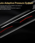 Slick And Rugged Neoprene Windshield Wiper Blades 22 Inch 2 Pack showing Auto-Adaptive Pressure System components on a black background.