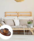 Wine Red Wood Hole Plugs Set With 120 Pieces In Four Sizes shown with natural wood furniture and beige cushions.