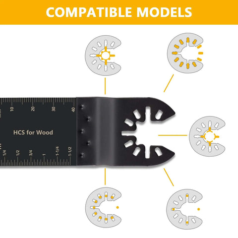 CaRoller 100-piece universal oscillating saw blades kit, front view showing black quick-release blade for wood cutting