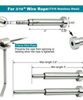 Invisible Cable Railing Hardware Kit For Three Sixteenths Inch Cable, 30 Pack Turnbuckle Set details with T316 steel specs.