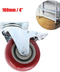 2pcs Red Brake Swivel Caster Wheels, TPR Metal Heavy Duty 360 Degree close-up, showcasing 100mm red wheel for easy mobility.