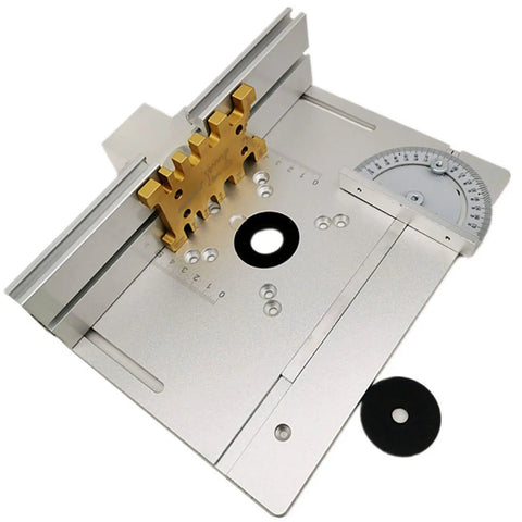 Shop Grade Aluminum Router Table Insert Plate With Snap Fit Mounting Holes And Dead Center Alignment Rulers For Knockout Woodworking Carving And Router Trimming Jobs Silver Set with ruler guide.