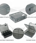 Stackable Parts Organizer Box With Lid For Screws Nuts Bolts And Small Hardware Clear View PP Plastic Bin showcasing features