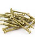 Pile of Trim Head Wood Construction Screws No 7 By One And A Half Inch With T10 Star Drive Heavy Duty 1225 Piece Count Gold Finish