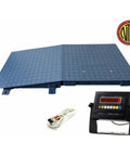 Plug And Play 24 By 24 Floor Scale Featuring Smart Digital Display And Easy Slide Ramp For Commercial Warehouse Shipping NTEP High Capacity Pallet Scale 1000 Lb Heavy Duty with blue diamond plate surface and digital readout.