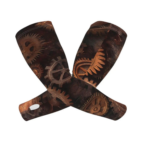 Steampunk Mechanical Gears Cooling Arm Sleeves Crafted From Sweet Ice Silk Fabric Offers Top Grade UV Defense And Super Stretch Compression To Help You Crush Outdoor Grind While Keeping Upper Arms Fresh And Totally Fly All Summer Long