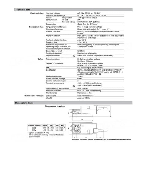 LMQ24A Damper Actuator With Straight Up Reliable 4Nm Torque Zero Hassle Setup And Rock Solid Durability specifications sheet