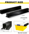 Rugged Overhead Garage Storage Rack Set 6 Pack 17 Inch Adjustable Tote Racks for 27 Gallon Totes shown with dimensions and yellow bin.