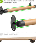 Sturdy Real Wood Handrail Designed For Indoor Stairs With Factory Attached Metal Brackets Bearing Three Hundred Pounds No Sweat Wall Mount Setup showing flat beech wood and rounded ends.