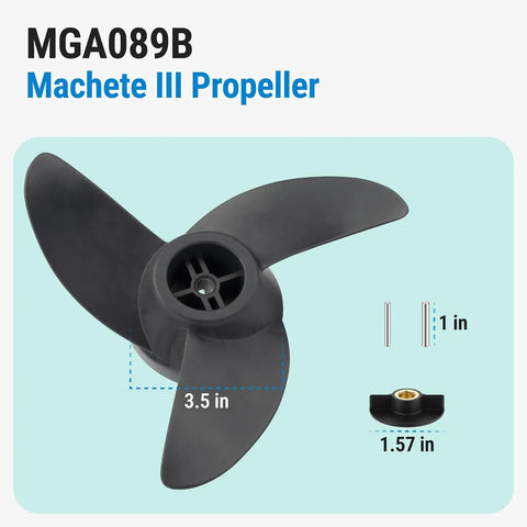 Machete III Propeller For Motorguide Trolling Motors, 3 Blade 3.5 Inch Replacement Prop For Xi5 Xi3 R3 W55 And Tour Pro Series, Black Finish, Durable, High Performance Trolling Motor Propeller