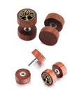 Wooden design from the 8 Pairs 16G And 18G Wood Turquoise And Stainless Steel Fake Ear Gauges Set For Men And Women Punk Barbell Stud Earrings Fake Flesh Ear Tunnels Expander Plugs 00G Look