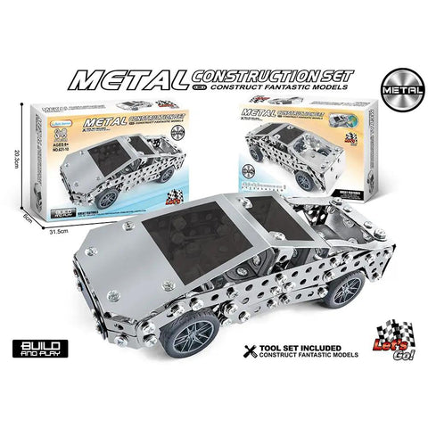 Stainless Steel Model Car Kit For Adults A Do It Yourself 3D Puzzle And Mechanical Engineering Toy shown with packaging