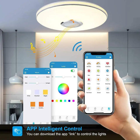36W LED Music Ceiling Light With Bluetooth Speaker, RGB Color Changing Flush Mount Lamp, Dope App Control And Remote, Waterproof Ceiling Fixture
