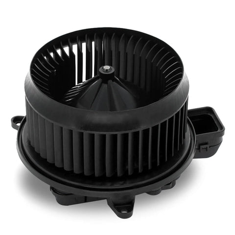 Front HVAC Blower Motor With Brushless Design OEM Replacement For Ford And Lincoln Vehicles, top view showing plug and mount