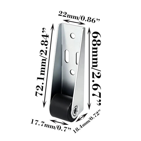 4 Pack Vertical Track Pulley With Screw Mount Sliding Door Repair Casters Built Tough Nylon And Steel Replacement Rollers For Cabinet Bed Shelf Drawer No Fuss Glide System, close-up view of nylon caster, size 68mm x 19mm.
