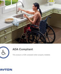 Person in wheelchair using a Sturdy Stainless Steel Kitchen Sink With Equal Size Double Bowls For Drop In Installation 33 Inch By 21 And One Quarter Inch Opening Fits 36 Inch Cabinets ADA Compliant When Properly Installed