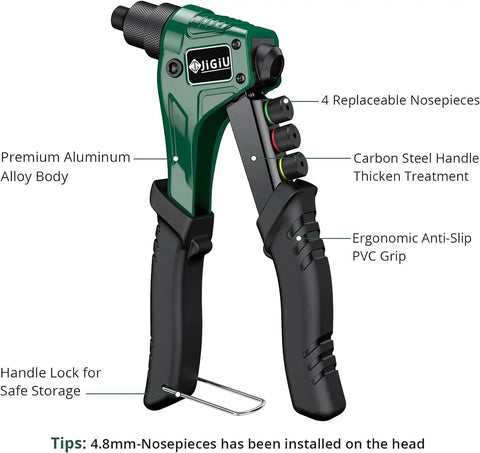 Heavy Duty Pop Rivet Gun Kit Packing 200 Premium Rivets With Four Snappy Quick Swap Interchangeable Heads Designed For No Sweat Metal Bonding And Casual Weekend Shop Jobs