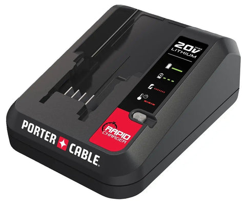 Porter-Cable 20V Max Lithium Ion Charger With 2 Amp Fast Charge And Overload Protection for 20V Max Batteries, angled view