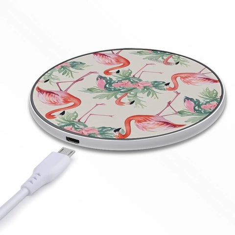 10W Fast Wireless Charger Pad For iPhone And Android, Slim Portable Charging Station with flamingo design, USB cable