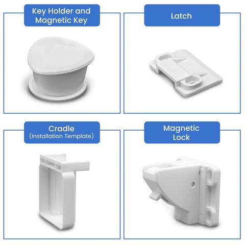 Magnetic Cabinet Locks 10 Pack For Baby Proofing Cabinets And Drawers With Adhesive Mounting No Drilling Easy Install components