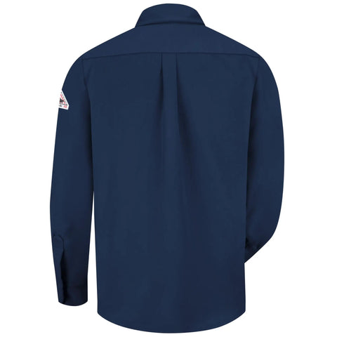Men's CAT2 Flame Resistant Cool Touch Dress Shirt Navy X Large with visible back detail and long sleeves.