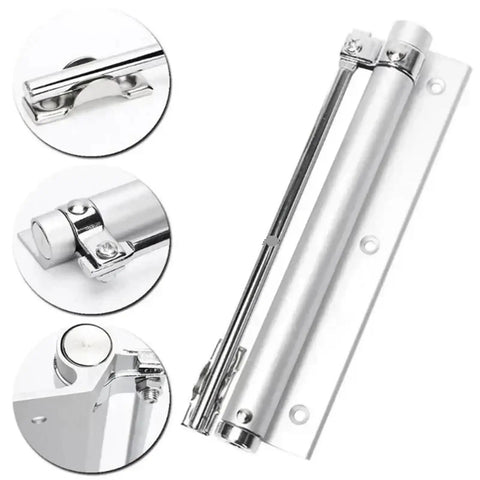 Heavy Duty Aluminum Door Closer With Spring Soft Close, Adjustable 0 To 180 Degree Closure, Black-S Finish, silver detail view