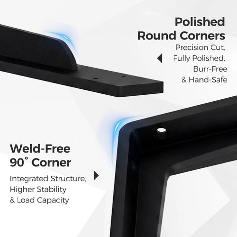 Heavy Duty L Shelf Brackets Matte Black Stainless Steel Floating Shelf Mounts showing polished round corners and 90° design