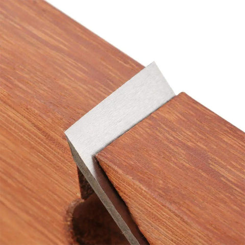 Close-up of tool steel iron blade on Premium Professional Grade Single Pull Hand Planer for precise cutting.
