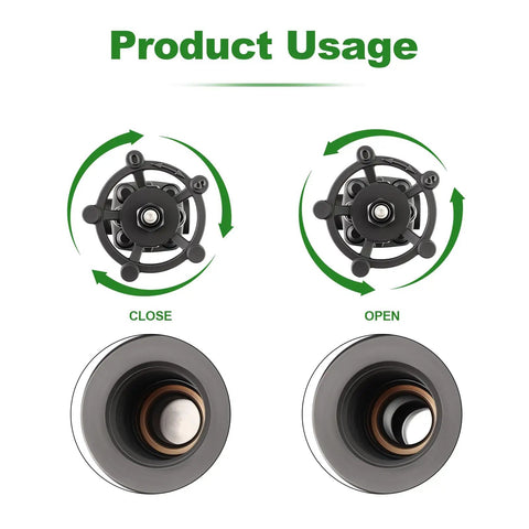 Product usage instructions for Beefed Up Forged Carbon Steel Gate Valve 1/2 Inch NPT Female with wheel handle showing open and close positions.
