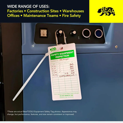 Safety Equipment Inspection Notice for Hazard and Accident Prevention Tags displayed on machinery panel