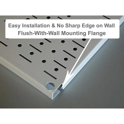 Heavy Duty Standard Workbench Metal Pegboard Tool Organizer In White And Black flange detail with easy flush mounting