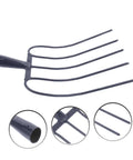 Heavy Duty Grass Fork Handheld Pitch Fork For Mulching And Gardening, durable steel tines, dark blue finish, close-up view.