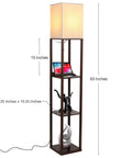 Maxwell Charger Shelf Floor Lamp With USB Ports And Electrical Outlet, Havana Brown, 63-inch with shelves and LED bulb