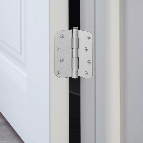 Four Inch Satin Nickel Interior Door Hinges Two Pack Rock Solid Steel Build delivers smooth swinging action close-up view.