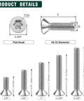 Built Different 304 Stainless Steel Security Torx Screws In Flat Head Design With 100 Pack, showing size dimensions and flat head details.