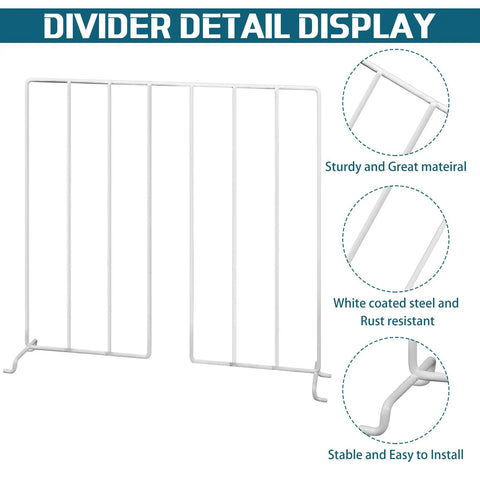 Twenty Pack Wire Closet Shelf Dividers With 100 Nylon Ties, 12 Inch Vertical Organizers showing sturdy white coated steel.