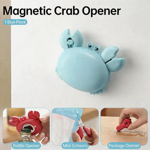 Dope 4 In 1 Magnetic Fridge Mount Multi Tool with Bottle Opener, featuring blue crab shape, scissors, and cutter