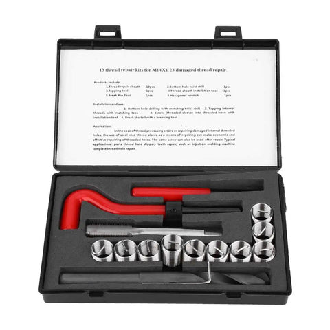 Thread Repair Kit 15 Pcs Stainless Steel Twisted Drill and Wrench Set for M14x1.25 Threaded Inserts Pro Grade Automotive