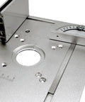Dead On Aluminum Router Table Insert Plate engineered for quick flip swaps, featuring mounting holes for precise wood milling.