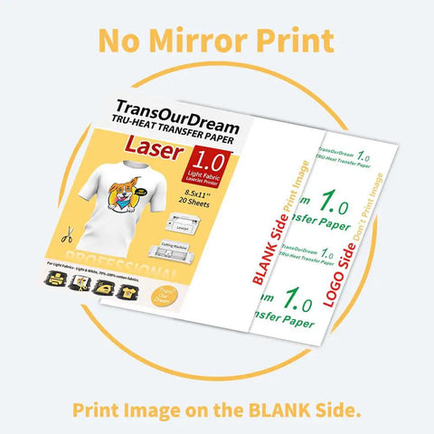 Box of Laser Printer Heat Transfer Paper For Light Fabrics, 20 Sheets 8.5x11, Ready To Use Iron On Transfers For T Shirts