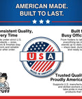 Infographic stating 'American Made. Built to Last.' with USA flag emblem, emphasizing quality, durability, and American manufacturing.