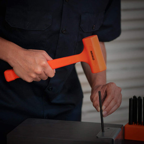 2 Pound Neon Orange Dead Blow Hammer With Unibody Molded Handle And Checkered Grip For Maximum Impact, Steel Shot Filled Head Prevents