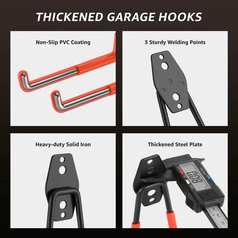 20 Pack Heavy Duty Wall Mount Hooks With Anti Slip Coating shown with non-slip PVC, welding points, solid iron, steel plate