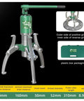 Bad Ass Heavy Duty 10 Ton Hydraulic Bearing Puller Separator Kit With Two Or Three Jaw Gear Puller Tool For Hub Flanges Machines Featuring 360 Degree Rotating Pump Head Built From Forged Alloy Steel That Crushes Any Tough Job., 3-jaw hydraulic puller with 250mm spread, 160mm reach, in plastic case