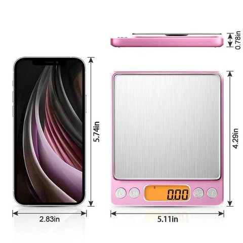 0.01g High Precision Kitchen Scale With 500g Capacity Portable Digital Scale LCD Display Tare Function Dual Tray Batteries Included Pink