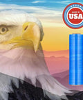 Straight Up Heavy Duty Boss Pack 20 Rolls 20 Inch By 5000 Feet 80 Gauge Tinted Blue Machine Stretch Film Pallet Wrap next to an eagle.
