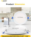Dimensions of 36 Pack 6 Inch Led Recessed Lights Canless Wafer Downlight showing size and installation details.